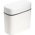 Hacaroa Slim Plastic Trash Can with Press Top Lid, 3 Gallon/12 Liter Rectangular Modern Waste Basket, White Bathroom Garbage Container Bin for Kitchen, Office, Living Room, Narrow Place