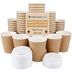 Nationwide Paper Coffee Cups with Lids 12oz Disposable Takeaway Coffee Cups Triple Walled Ripple Cups Brown - 50 Pcs