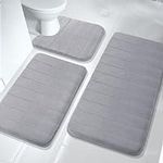 Yimobra Memory Foam Bath Mat Set, Bathroom Rugs for 3 Pieces, Toilet Mats, Soft Comfortable, Water Absorption, Non-Slip, Thick, Machine Washable, Easier to Dry for Floor Mats, Gray