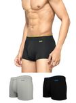 XYXX Men's Underwear Uno IntelliSoft Antimicrobial Micro Modal Trunk Pack of 3 (Coral Grey ; Black ; Heather Grey; L)