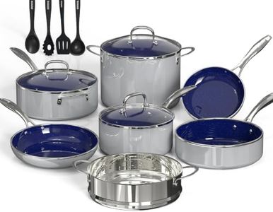 14PC Pots and Pans Set Non Stick Silver Gray, Ceramic Cookware Set, 9H Diamond-Reinforced, Forged Aluminum Fast Even Heating, PFAS-Free, Stay-Cool Stainless Handles, Induction, Oven & Dishwasher Safe