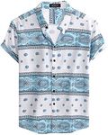 MCEDAR Mens Casual Short Sleeve Button Up Vintage Summer Hawaiian Beach Vacation Shirts (Size S-5XL Big and Tall), Blue/White 21005, Medium