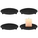 YANGMING 4 PCS Candle Holder Plate, 3.94 x 0.39 Inch Classic Candlestick Holder Christmas Vintage Candle Pedestal Stand Iron Pillar for Living Room Dining Room Bedroom Decoration (Black)