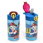 Zak Designs Kids Durable Plastic Spout Cover and Built-in Carrying Loop, Leak-Proof Water Design for Travel, (16oz, 2pc Set), Paw Patrol Marshall Bottle