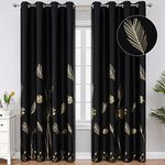 Estelar Textiler Black Blackout Curtains for Bedroom 84 Inches Long, Room Darkening Grommet Thermal Insulated Curtains for Living Room, Light Blocking Drapes with Gold Print Design,52Wx84L,2 Panels