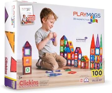Playmags 100 3D Magnetic Blocks Set For Kids - Learn Shapes, Colors, & Alphabets - STEM Stronger Magnets Toys - Magnetic Building Blocks - Colorful & Durable Magnetic Tiles For Kids & Idea Book