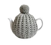 Grey Hand Knitted Tea Cosy, Fits 4-6 Cup Teapot