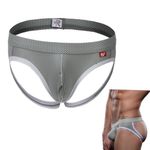 Men's Jockstrap, Sexy Low Rise Sports Briefs for Men, Breathable Workout Jock Straps with Leg Strap, Mesh Athletic Supporters Underwear for Men, Stretch Soft Men's Daily Thong Underwear Gray