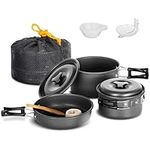 Lixada 10pcs Camping Cookware Mess Kit Campfire Utensils Non-Stick Lightweight Stackable Pot Pan Bowls with Storage Bag, Portable Outdoor Cookware Backpacking Cooking Set for Hiking Picnic