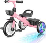 Umatoll Tricycle for Toddlers 2-5 Year Old, Ajustable Toddler Bike Outdoor Toys, Birthday Gift for Girl Age 2-4, Trike with Light up Wheels