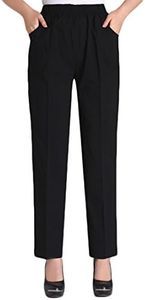 Soojun Womens Summer Elastic Waist Comfy Stretch Pull On Pants, Black, Medium