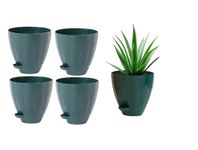 ALWAFLI Flower Pots with Tray for Home Indoor & Outdoor | Pots for Plants | Gamla for Terrace, Garden | Pack of 05 | Gardening Plants for Balcony Office House (Green- Pack of 5)