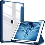 Fintie Hybrid Slim Case for iPad 9th / 8th / 7th Generation (2021/2020 / 2019) 10.2 Inch - [Built-in Pencil Holder] Shockproof Cover with Clear Transparent Back Shell, Marine Blue