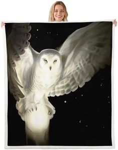 Homewish Black Sky Stars Decor Bed Throws for Kids Teens White Light Owl Pattern Flannel Fleece Blanket Microfiber Throw Blanket Soft Lightweight for Sofa Couch, Baby Size (30 x 40 Inches)
