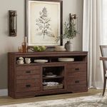 WAMPAT Sideboard Buffet Cabinet,59" Wood Coffee Bar Cabinets with 4 Drawers and Open Storage, Modern Accent Cabinet Buffet Table for Dining Living Room, Kitchen, Hallway, Rustic Brown