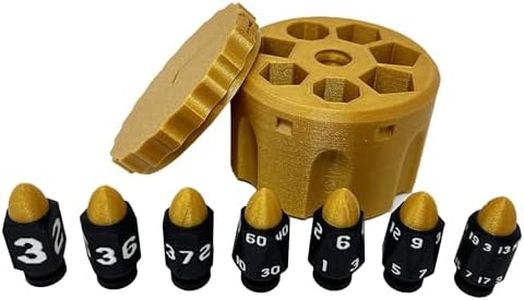 Munnygrubbers - Bullet Dice 7 Pc D20 Set with Spinning Revolver Cylinder Container - Fidget Spinner - Cyberpunk Style Dice for Warhammer, DND, Sci-Fi, War, or Crime Theme Tabletop Games - (Gold)