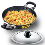 Hawkins Futura 1.5 Litre Deep Fry Pan, Non Stick Kadai with Stainless Steel Lid, Round Bottom Kadhai, Small Non Stick Kadai, Black (NK15S)