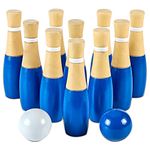 ApudArmis Wooden Lawn Bowling Set, Backyard Bowling Pins Outdoor & Indoor Family Game for Kids Teens - Includes 10 Wooden Pins/2 Balls/Drawstring Bag (7.5 in)