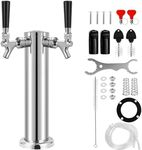 Dbgogo Draft Beer Double Tap Tower, Dual Stainless Core Polished Beer Faucets Stainless Kegerator 3'' Flange Beer Tower Homebrew Dispenser Kit with Pre-Assembled Tubing and Self-Closing Springs