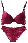 Nanier Women's Solid Lace Push up Bra Set Dark Red 36B