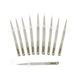 Johnson Tools Set of Straight Tip Stainless Steel Tweezers for Mobile/Gadget/Laptop and Jewelry Repair (Color - Chrome, Set of 10 Pieces)