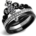 Women's Black Ion Plated Stainless Steel Zirconia Crown Wedding Ring Set Size 7