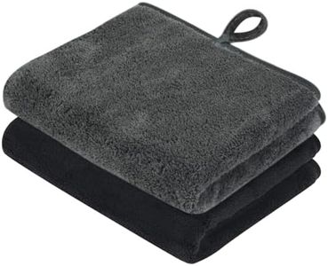 VIVOTE Lot de 2 essuie-Mains en Microfibre, Super Doux et à séchage Rapide pour Cuisine, légers avec Boucle de Suspension, Serviettes Multifonctions pour Salle de Bain, Voyage, 30 x 50 cm, Noir et