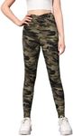 Milumia Girl's Camo Wideband Waist Leggings High Waisted Pants Workout Tights Camo Print Green 9 Years