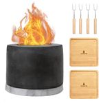 ROUNDFIRE Concrete Table Top Fire Pit - Bioethanol Fire, Smokeless Pit, Bowl, Mini Personal Fireplace for Indoor and Outdoor Use.