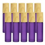 Frosted Glass Essential Oil Roller Bottles, 10pcs Purple Frosted Glass Roller Bottles with wood grain cap & Stainless Steel Roller Balls Essential Oil, 10ml Empty Perfume Bottles(Purple)