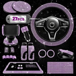 Purple Bling Car Accessories Set, 27 Pcs, for Women Drivers