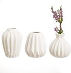 Royal Imports Ceramic Bud Vase, Small Single Stem Flower or Rose Centerpiece, Mini Decorative Floral Holder, Rustic Farmhouse Home Decor, Kitchen, Fireplace, Shelf - White - Set of 3