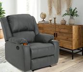 Lezino Single Seater Electric Motorized Recliner Chair in Faux Leather with Steel Cupholders (Motorized Recliner, Grey)