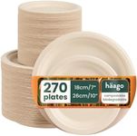 HAAGO Sugarcane Bagasse Plates Set - Eco-Friendly, Biodegradable & Compostable for Dinner and Starter/Dessert | Perfect for Outdoor Events, Weddings, BBQs & Garden Parties (270 Pack)