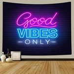 Motivational Inspirational Quote Tapestry Wall Hanging, Good Vibes Only Neon Sign Tapestry for Bedroom Living Room Dorm Office School Classroom Home Decor Blacklight Tapestry Blanket 60 x 51Inch