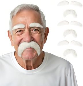 3 Pcs DIY Self Adhesive Fake Mustache and Eyebrows Set Fake Beard Novelty Mustaches for Funny Costume and Halloween-White2