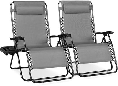 Best Choice Products Set of 2 Extra Wide Adjustable Steel Mesh Zero Gravity Lounge Chair Recliners w/Pillows and Cup Holder Trays - Ice Gray