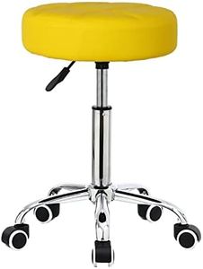 KKTONER Taburete Redondo Giratorio con Ruedas Utilizado en el hogar la peluquería Silla de Trabajo Acolchado con Ruedas Tapizado en Cuero Taburete de Oficina con Rueda giratoria de 360° (amarillo)