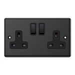 Matt Black Classical 2 Gang Socket Black Insert Plastic Rocker Switch - 13 Amp Double Plug Socket