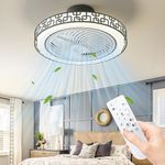 TYDOJK Ceiling Fan with Lights and Remote, 20in Reversible 6 Speeds Dimmable 3 Colors Enclosed Ceiling Fan Light, Stepless Dimming Low Profile Flush Mount Smart Timing Fan Chandelier