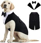 Kuoser Dog Tuxedo, Dog Wedding Suit and Bandana Set, Pet Clothes Puppy Formal Shirt with Removable Bow Tie, Doggie Costume Small Medium Large Dogs Outfit for Party Birthday Festival