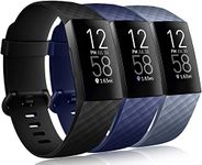 Dirrelo 3 Pack Straps Compatible with Fitbit Charge 3/Fitbit Charge 4 for Women and Men, Soft Silicone Adjustable Replacement Sport Wristband for Fitbit Charge 3 SE,Black+Blue+Blue grey L