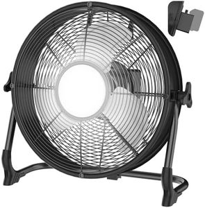 12" Battery Operated Floor Fan with Light Compatible with Milwaukee M18 18V Battery, Portable Fan with AC Adapter and USB Output, Metal High Velocity, Stepless Speed Cordless Fan for Jobsite Camping