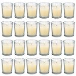 flamecan 24 Pack Clear Glass Filled Ivory Votive Candles. Unscented Votive Candles for Home Décor Spa Weddings Birthdays Holidays Party