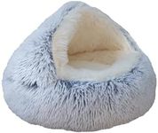 ZaneSun Calming Round Dog Beds &Cat Cave Bed with Hooded Cover,Plush Fluffy Dog Bed Anti-Anxiety Cat Cave Bed,Waterproof Bottom Washable (Grey, 20 x20inch)