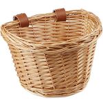 AVASTA Wicker Children's Bicycle Basket for 12, 14, 16 Girls' Bikes, Scooters, Tricycles, Children's Bicycle Accessories, Comes with Leather Straps, Honey Yellow, Size XS