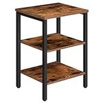 HOOBRO End Table, Nightstands with 3-Layer Storage Shelves, Side Table for Small Spaces, Living Room, Entryway, Farmhouse Industrial Style, Stable Frame, Easy Assembly, Rustic Brown BF13BZP101