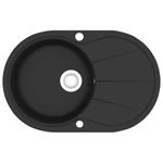vidaXL Granite Kitchen Sink Single Basin Oval Black Overmount Basket Strainer