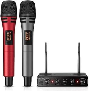 TONOR TW350 Wireless Microphones for Singing,UHF Handheld Dynamic Karaoke Mics& Receiver for Devices with XLR&6.35mm Audio Interfaz, 60 m for Karaoke, Wedding, DJ, Party, Church, TW350 Red&Grey