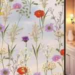 ONEHOME Vinyl Frosted Window Self Adhesive Privacy Glass Film for Window Glass Office| Decorative Window Sticker Wallpaper Vinyl Sheet for Glass Door, Bathroom, Home, Window (Floral Design, 12x25)